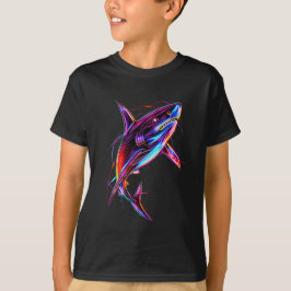 鮮やかなネオンシャークモダンデジタルオーシャン Tシャツ