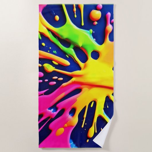 鮮やかなネオンスプラッシュ ビーチタオル (正面)