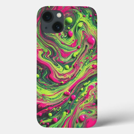 鮮やかなネオンピンクとグリーンの液体渦巻きフォンケース Case-Mate iPhoneケース (裏面)