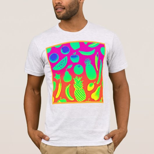 鮮やかなネオンフルーツパターン Tシャツ (正面)