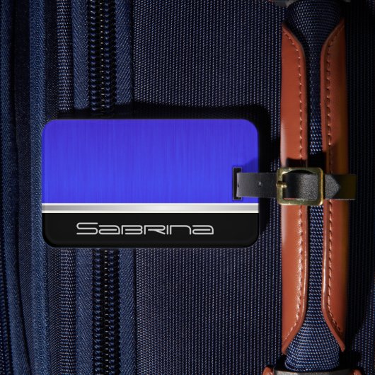 鮮やかなネオンブルーブラシ鋼及びシルバープリント ラゲッジタグ (正面インサイチュ4)