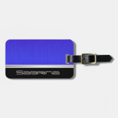 鮮やかなネオンブルーブラシ鋼及びシルバープリント ラゲッジタグ (正面横)