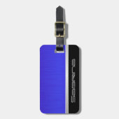 鮮やかなネオンブルーブラシ鋼及びシルバープリント ラゲッジタグ (正面縦)