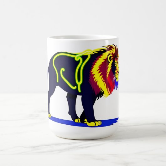 鮮やかなネオンライオンのイラスト マゼンタが映える コーヒーマグカップ (中央)