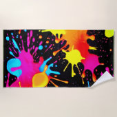 鮮やかなネオン抽象芸術アートが動く ビーチタオル (正面)