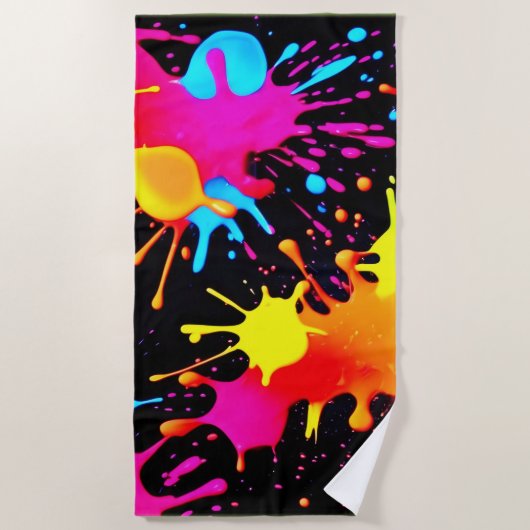 鮮やかなネオン抽象芸術アートが動く ビーチタオル (正面)