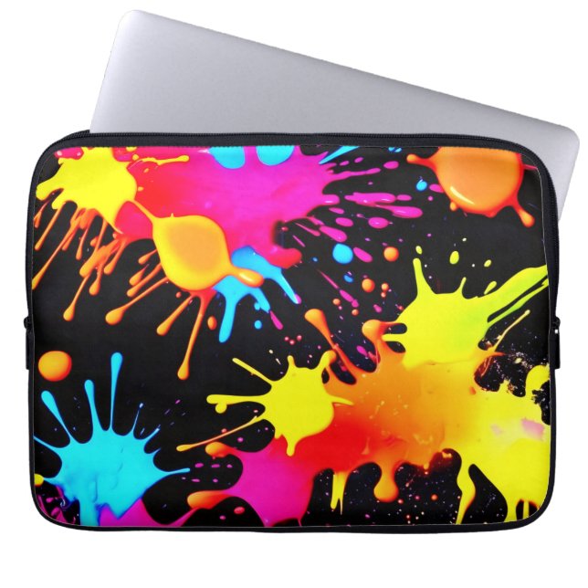 鮮やかなネオン抽象芸術アートが動く ラップトップスリーブ (正面)