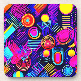 鮮やかなネオン抽象芸術模様 コースター