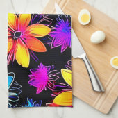 鮮やかなネオン花柄 キッチンタオル (四つ折り)