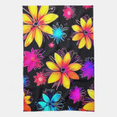 鮮やかなネオン花柄 キッチンタオル (縦)
