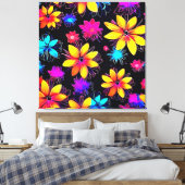 鮮やかなネオン花柄 キャンバスプリント (インサイチュ (寝室))