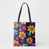鮮やかなネオン花柄 トートバッグ (正面)