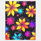 鮮やかなネオン花柄 フリースブランケット (正面)