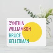 鮮やかなネオン ピンク イエロー ターコイズ セーブザデート 招待状 (スタンド正面)