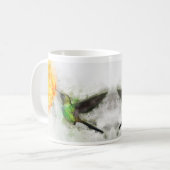 鮮やかなハチドリと黄色い花の水彩画 コーヒーマグカップ (正面左)