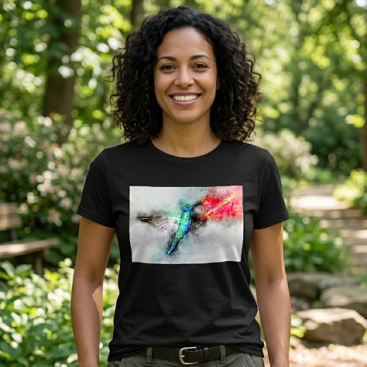 鮮やかなハチドリの水彩花の芸術的なプリント Tシャツ
