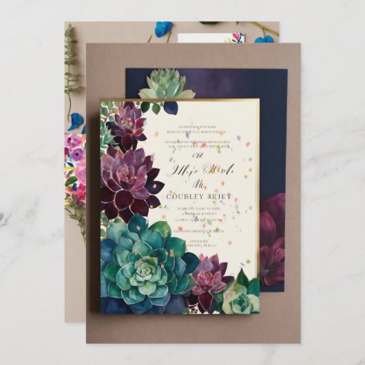 鮮やかなハンド絵を描結婚式招待状 招待状 (正面/裏面)