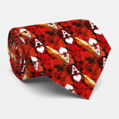 鮮やかなハートの赤いトランプのポーカーのタイのエース ネクタイ (ロール)