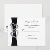鮮やかなハート：ブラックリボンとダイヤモンドハート インビテーションポストカード (正面/裏面)