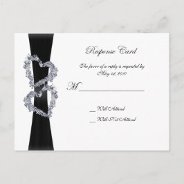 鮮やかなハート：ブラックリボンとダイヤモンドハート インビテーションポストカード