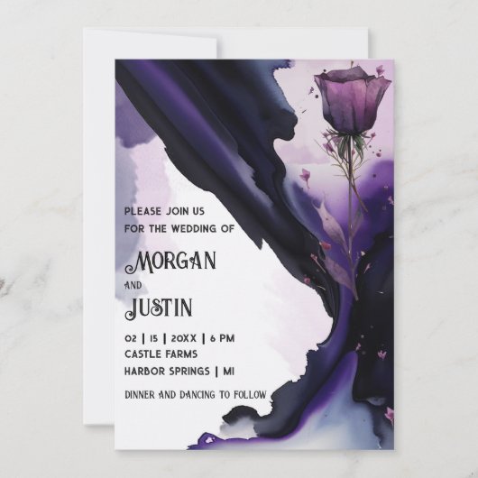 鮮やかなバイオレットバラ水カラー結婚式招待状 招待状 (正面)