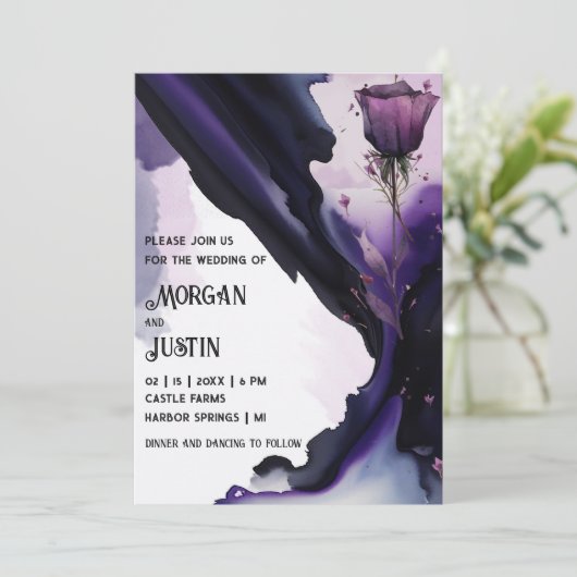鮮やかなバイオレットバラ水カラー結婚式招待状 招待状 (スタンド正面)