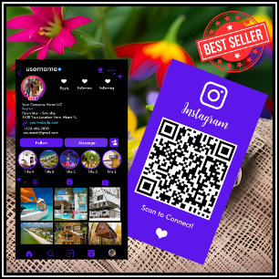 鮮やかなバイオレット色の不動産屋Instagram QRコード 名刺