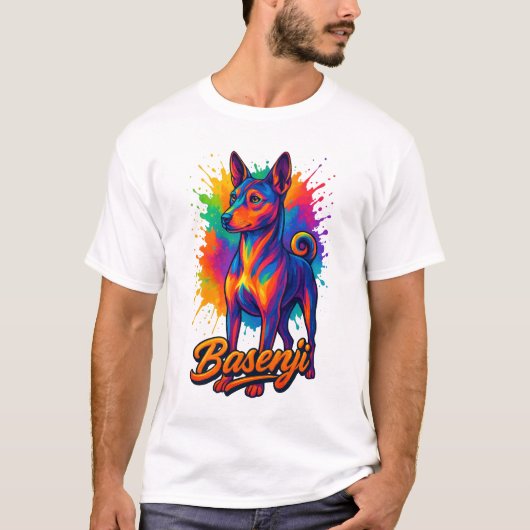 鮮やかなバセンジーポップアートデザイン Tシャツ (正面)