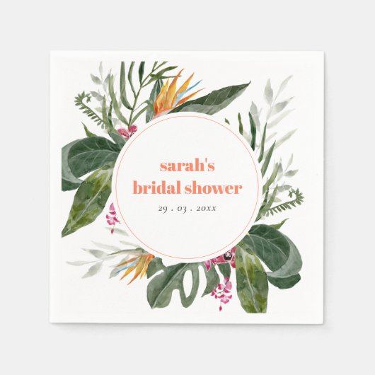 鮮やかなバラのブーケ ボヘミアントロピカル フラワーブライダルシャワー スタンダードカクテルナプキン (正面)