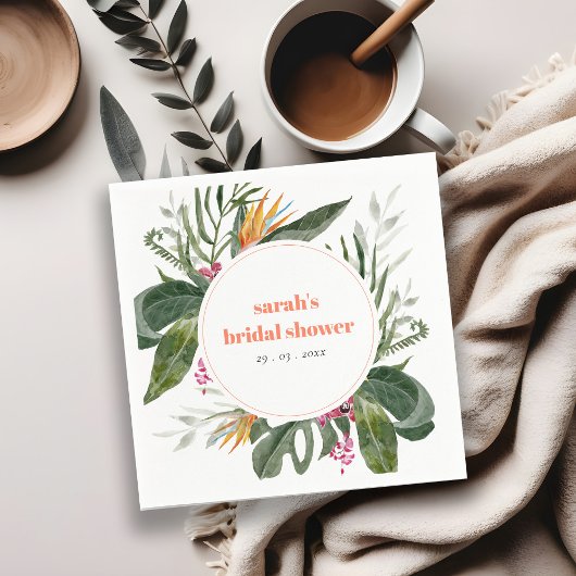 鮮やかなバラのブーケ ボヘミアントロピカル フラワーブライダルシャワー スタンダードカクテルナプキン