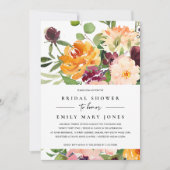 鮮やかなバラ色の黄色 オレンジ色の花のブライダルシャワー 招待状 (正面)