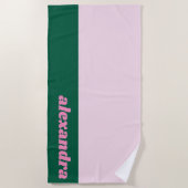 鮮やかなパステルカラーブロックピンクグリーンカスタマイズ ビーチタオル (正面)