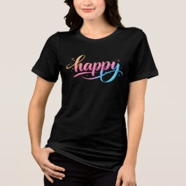 鮮やかなパステルグラデーション HAPPY タイポグラフィ - モダン トライブレンドＴシャツ