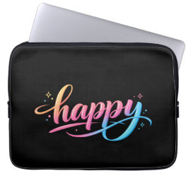 鮮やかなパステルグラデーション HAPPY タイポグラフィ - モダン ラップトップスリーブ