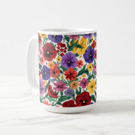 鮮やかなパンジーの植物画模様 コーヒーマグカップ