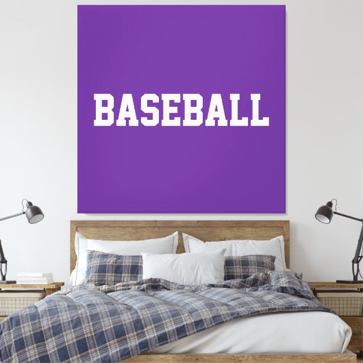 鮮やかなパープルに白いBASEBALLの文字 キャンバスプリント (インサイチュ (寝室))