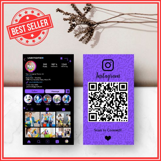 鮮やかなパープルのハウスキーピングInstagramQR 名刺