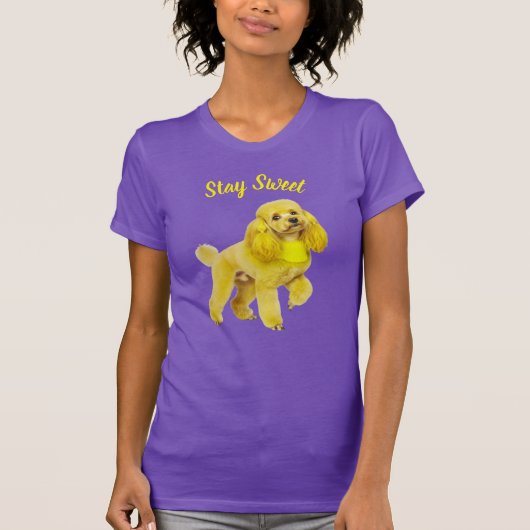 鮮やかなパープルのプードルアート ステイ スイート Tシャツ (正面)
