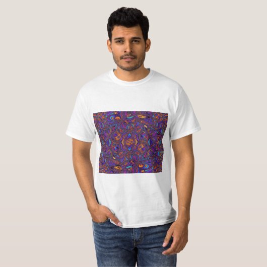 鮮やかなパープル&ブルー抽象波動パターン Tシャツ (正面フル)