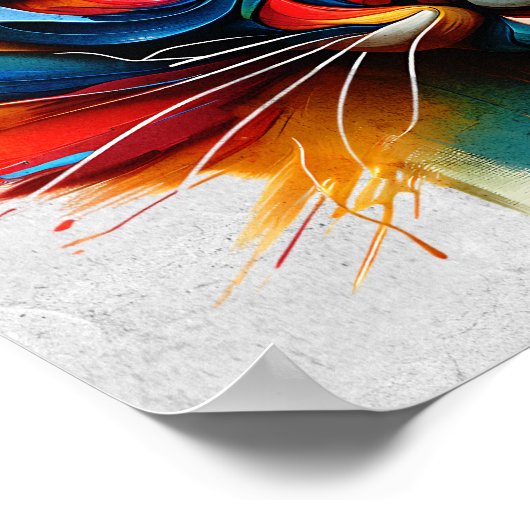 「鮮やかなヒゲ – 抽象芸術猫のエネルギー」ポスター ポスター (角)