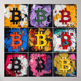 鮮やかなビットコインのグラフィティアートコレクション ポスター