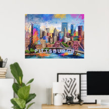 鮮やかなピッツバーグのスカイライン、カラフルな都市アート