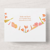 鮮やかなピンクとオレンジのワイルドフラワーQRコード オールインワン招待状 (裏面)