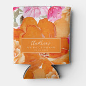 鮮やかなピンクとオレンジの花の夏のブライズシャワー 缶クーラー (正面)