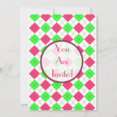 鮮やかなピンクとグリーンのアーガイル ファッション招待状 招待状 (裏面)
