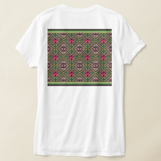 鮮やかなピンクとグリーンの抽象的なファブリックアート Tシャツ