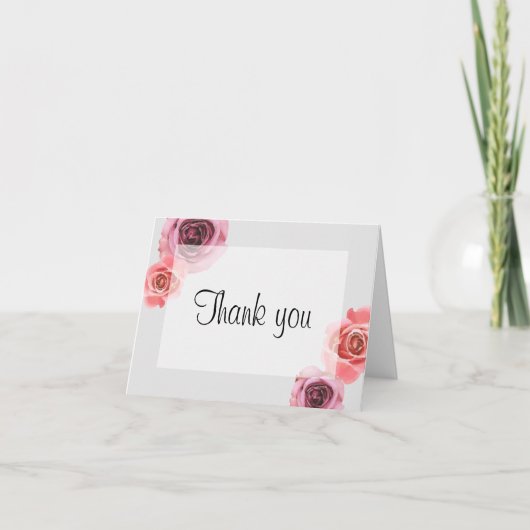 鮮やかなピンクとパープルの春のバラ サンキューカード (正面)