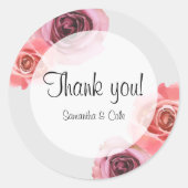 鮮やかなピンクとパープルの春のバラ ラウンドシール (正面)