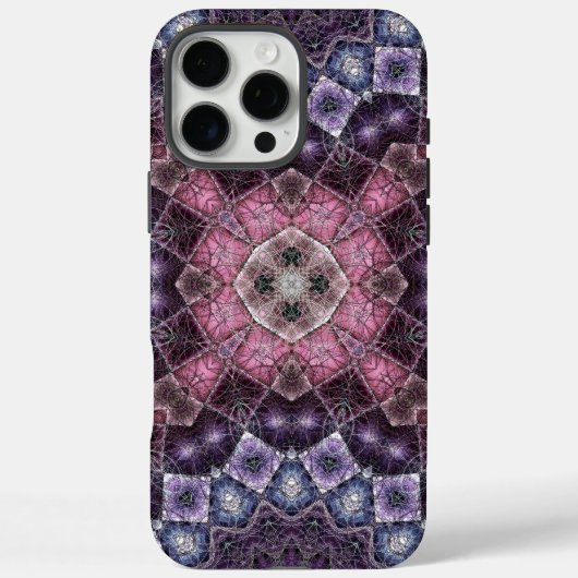 鮮やかなピンクとパープルの曼荼羅ウェブパターン Case-Mate iPhoneケース (裏面)