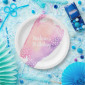 鮮やかなピンクとパープルの水彩画 ペーパープレート (パーティー)